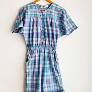 Northern Spirit Cotton Pink Blue Plaid Short Sleeve Romper M
